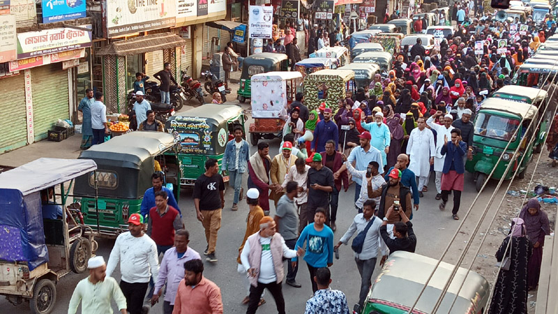 কুলাউড়ায় ধানের শীষের সমর্থনে মহিলা দলের বিশাল মিছিল