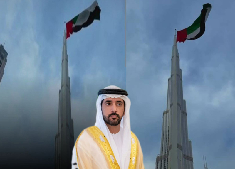 বুর্জ খলিফায় বিশাল পতাকা প্রদর্শন করলেন শেখ হামদান